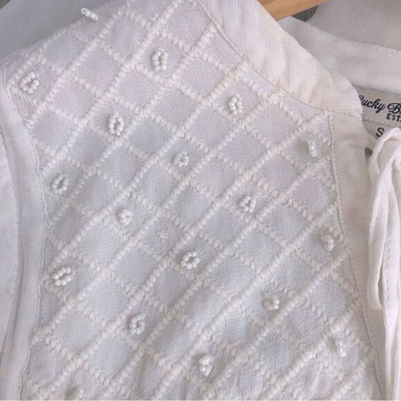 Lucky Brand sheer ivory flowy blouse bead embellishment woman’s size S - Picture 3 of 6